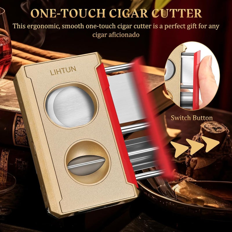 LIHTUN Cigar Cutter Guillotine 4 in 1 One Touch Straight Cut V Cutter with Cigar Punch Cigar Draw Enhancer, Gift for Men, Stainless Steel Double Blade Cigar Clippers, Cuts Up to 60 Ring Gauge Cigars - Image 3